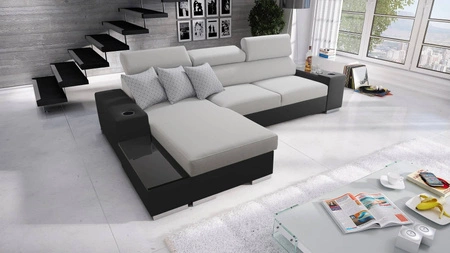 Ecksofa mit Schlaffunktion Provo grau Esche / schwarz links Ecksofa mit Bettzeugablage und Funktionserweiterung
