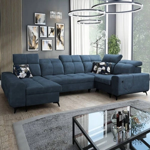 Ecksofa mit Schlaffunktion Buffalo IV blau linksseitig stilvolles Ecksofa mit zwei Bettkästen Velourstoff