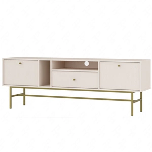 RTV-Schrank Kioto III 180 cm beige eleganter Schrank in gedeckten Farben dezente Griffe Metallrahmen in Goldfarbe