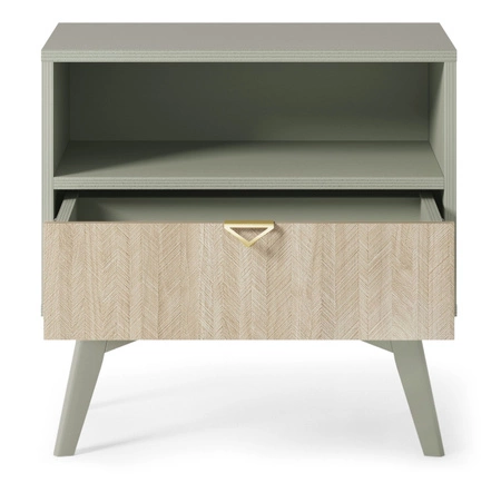 Wald Eukalyptus / Beige Fischgrät Nachttisch mit Schublade ideal Schlafzimmer Schrank geschmackvoll Fischgrät Dekor auf Schublade Front