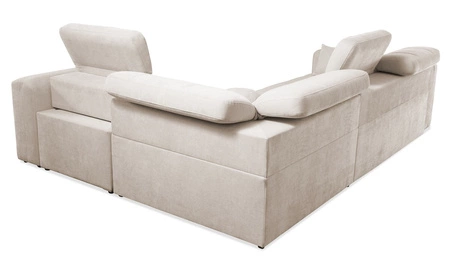 Ecksofa mit Schlaffunktion Cetara II creme rechte Seite stilvolles Design verschiebbare Rückenlehnen verstellbare Kopfstützen und Bettzeugbehälter