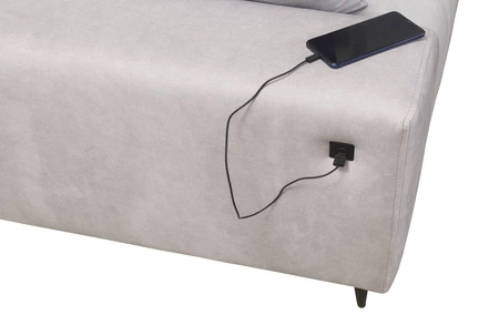 Ecksofa mit Schlaffunktion Castel IV blau rechte Seite stilvolles Ecksofa mit Bettzeugcontainer und verstellbaren Kopfstützen