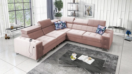 Ecksofa mit Schlaffunktion Hampton III quartz pink linkes Komfort-Ecksofa aus glattem und weichem Samtstoff