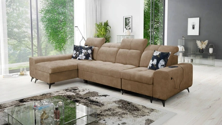 Ecksofa mit Schlaffunktion Buffalo XII dunkelbeige linke Seite stilvolles und funktionelles Ecksofa mit Bettzeugcontainer