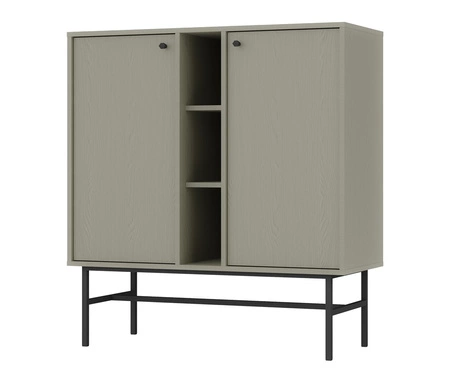 Kioto III Kommode 100 cm Eukalyptus modernes Design praktische Einlegeböden schwarze Griffe Metallrahmen