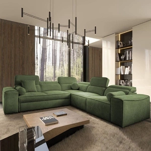 Ecksofa mit Schlaffunktion Viano III grün rechte Seite stilvolles Ecksofa mit Bettzeugcontainern perfekt für moderne Interieurs