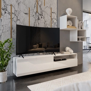 Mesini weiß / weiß glänzend moderne Wohnwand mit praktischem Push-to-Open-Schubladensystem