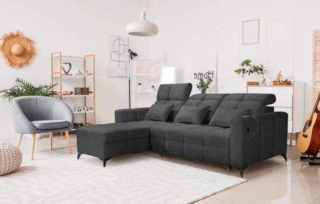 Schlafsofa Laredo graphit links komfortables und stilvolles Ecksofa mit Bettzeugcontainer