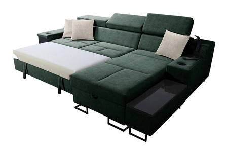 Ecksofa mit Schlaffunktion Alcamo hellbraun/weiß rechts elegantes Ecksofa mit einer ausziehbaren praktischen Schublade an der Seite des Möbels