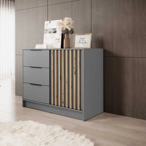 Kommode mit Schubladen Aspen 105 cm Grau / Eiche Artisan Lamellen modernes Design Schranktüren der Kommode mit dekorativen Lamellen