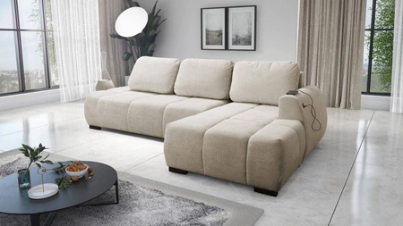 Ecksofa mit Schlaffunktion Gentle hellbeige rechte Seite stilvolles Design Ecksofa-Bett zeichnet sich durch seine abgerundete Form aus
