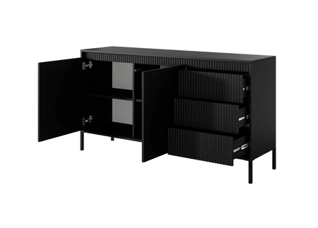 Kommode Sesti 154 cm schwarz modernes und originelles Design interessante Kombination von Riffelung mit glatten Fronten