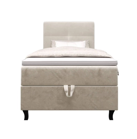 Boxspringbett Melba 90x200 beige Bett im modernen skandinavischen Stil mit gepolstertem Kopfteil Bett mit Staukasten