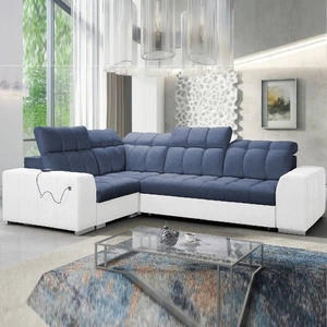 Ecksofa mit Schlaffunktion Luigi II blau / weiß links Komfort für die tägliche Entspannung Ecksofa mit Bettkasten