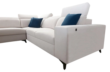 Ecksofa mit Schlaffunktion Kelly Sleek IX hellbraun linke Seite stilvolles Ecksofa mit bequemen Armlehnen und verstellbaren Kopfstützen