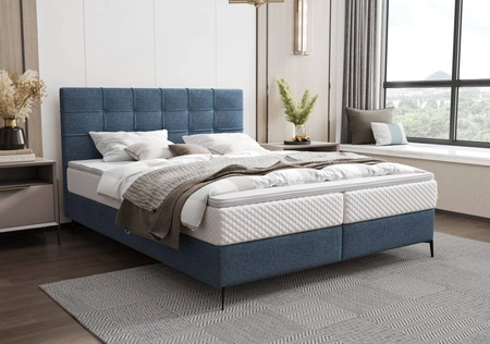 Boxspringbett Irvine 160x200 blau stilvolles Bett mit Bettzeugablage komfortables Kopfteil besticht durch sein elegantes Design