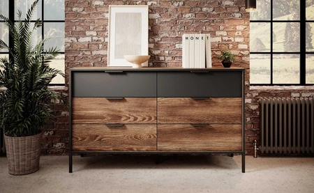 Dover 137 cm Kommode Kastanie / Anthrazit modernes Design ausdrucksstarke Farben der Kommode kombiniert mit Metallzubehör