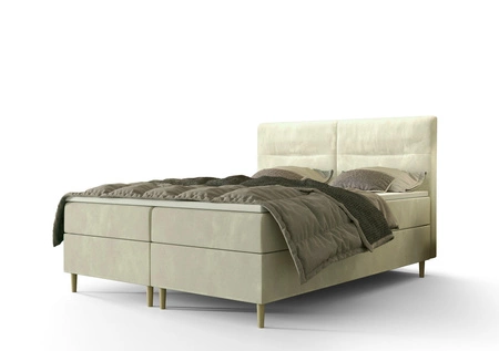Boxspringbett Voltera 140x200 Beige moderner skandinavischer Stil mit charakteristischem Kopfteil