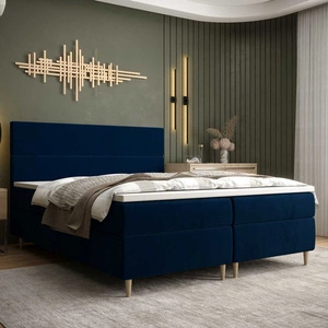 Boxspringbett Bing 180x200 Dunkelblau im modernen skandinavischen Stil mit markantem Kopfteil