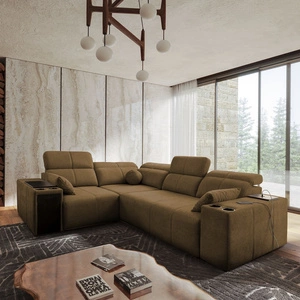 Ecksofa mit Schlaffunktion Tesalia II braun links bequemes Ecksofa für Wohnzimmer mit verschiebbarer Rückenlehne Bettzeugcontainer