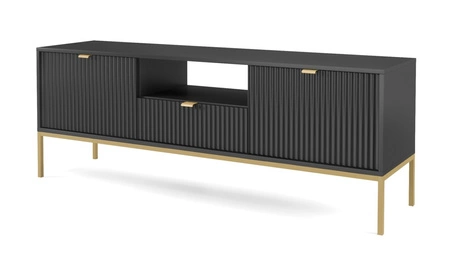 Möbel-Set Lovro schwarz modernes Design Schrankwand mit Gold Metall-Accessoires angereichert Möbel für Wohnzimmer oder Wohnzimmer