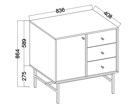 Kommode Kioto III 84 cm schwarz graphit modernes Design dezente goldene Griffe Metallrahmen ideale Kommode für das Wohnzimmer