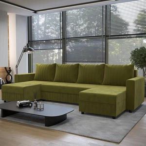 Ecksofa mit Schlaffunktion Pasco U grün oliv klassisches Design geschmackvoller Korpus mit garantierter Funktionalität und Komfort weicher Stoff