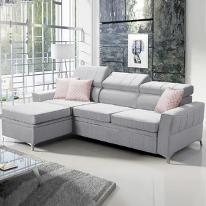 Ecksofa mit Schlaffunktion Rava grau Esche links Samt komfortables und funktionelles Ecksofa mit verstellbaren Kopfstützen