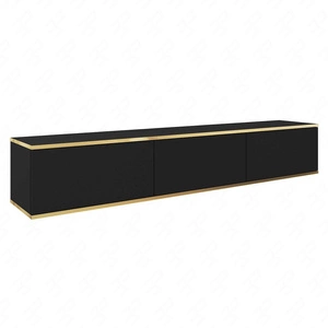 TV-Lowboard Luxury 175 cm Schwarz Begeistert Liebhaber eleganter Arrangements im modernen Stil Korpus verziert mit einer goldenen Leiste