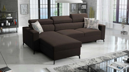 Ecksofa mit Schlaffunktion Savona braun linke Ecke bequem und elegant mit verstellbaren Kopfstützen Ziernaht 