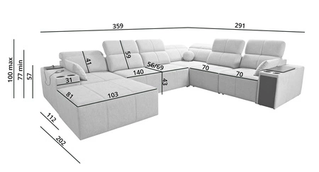 Ecksofa mit Schlaffunktion Tesalia VIII grau Esche links bequemes Ecksofa für Wohnzimmer mit Schiebefunktion der Rückenlehne