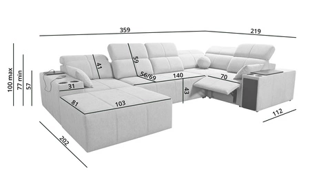 Ecksofa mit Schlaffunktion Tesalia IV Lux blau linke Seite stilvolles Ecksofa mit ausziehbarem Fußteil und Schiebefunktion der Rückenlehne