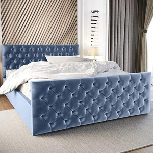 Polsterbett Viamao 140x200 blau mit Container im modernen skandinavischen Stil mit gestepptem Kopfteil und Fußteil
