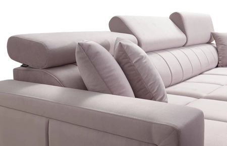 Nausa Ecksofa mit Schlaffunktion marineblau links Samt stilvolles bequemes Ecksofa verstellbare Kopfstützen Bettzeug Container