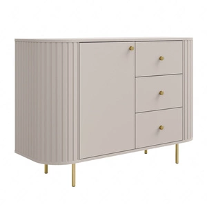 Kommode mit Schubladen Ovalio 123 cm beige elegante Kommode mit einem außergewöhnlich stilvollen Design ovale Form akzentuiert durch Fräsen