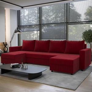 Ecksofa mit Schlaffunktion Pasco U bordeauxfarbenes klassisches Design geschmackvoller Korpus mit garantierter Funktionalität und Komfort weicher Stoff