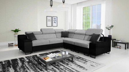 Ecksofa mit Schlaffunktion Alcamo III grau/schwarz rechts Funktions-Ecksofa mit einer Schublade in der Seite zwei Behälter für Bettzeug