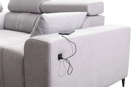 Ecksofa mit Schlaffunktion Castel II grau Esche rechts komfortables Ecksofa mit verstellbaren Kopfstützen Container für Bettzeug