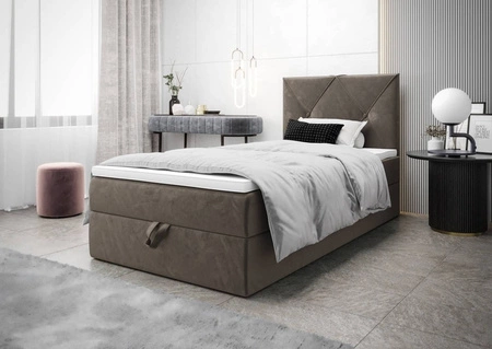Boxspringbett Arvada 90x200 hellbraun im modernen skandinavischen Stil mit gepolstertem Kopfteil Bett mit Staukasten
