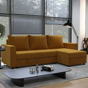 Ecksofa mit Schlaffunktion Pasco-Honig rechte Ecke Klassisches Ecksofa, das sich in jede Einrichtung einfügt Ziernähte