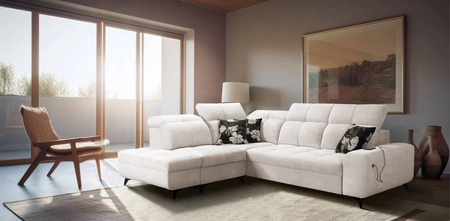Ecksofa mit Schlaffunktion Buffalo VII creme links stilvolles Ecksofa mit Bettzeugcontainern Velourstoff