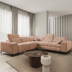 Ecksofa mit Schlaffunktion Penejos III Lachs links äußerst bequemes und praktisches Ecksofa für das Wohnzimmer zwei Container für Bettzeug