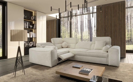 Ecksofa mit Schlaffunktion Viano II Lux creme linkshändiges Designer-Ecksofa für das Wohnzimmer mit komfortablem ausziehbarem Fußteil