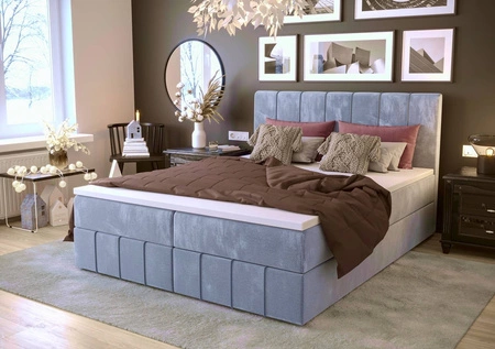 Boxspringbett Casey 140x200 hellblau Bett im modernen skandinavischen Stil mit markantem Kopfteil