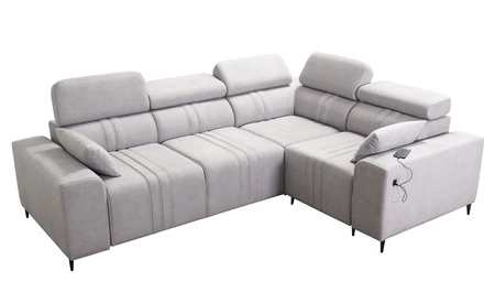 Ecksofa mit Schlaffunktion Castel II hellbraun rechts komfortables Ecksofa mit verstellbaren Kopfstützen Container für Bettzeug