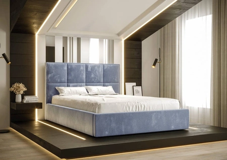 Polsterbett Aresa 160x200 mit Aufbewahrung Hellblau Modernes skandinavisches Stilbett mit bequemem Kopfteil