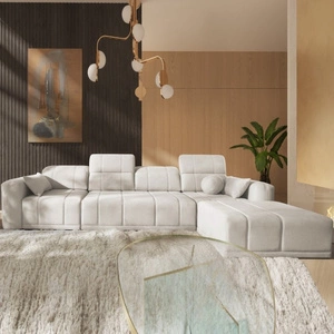 Ecksofa mit Schlaffunktion Cetara XII creme rechts stilvolles Design bequeme verschiebbare Rückenlehnen zwei Bettzeugkästen