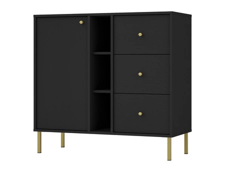 Set von Wohnzimmermöbel Kioto II schwarz Graphit stilvolles Design elegante Möbel von Metall goldenen Beinen subtilen Griffen unterstützt