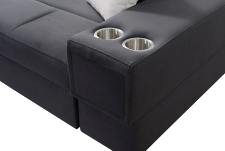 Ecksofa mit Schlaffunktion Elgin beige rechtsseitiges Ecksofa mit verstellbaren Kopfstützen praktische Schubladen in den Möbelseiten