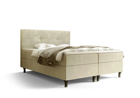 Boxspringbett Melba 140x200 beige Bett im modernen skandinavischen Stil mit markantem Kopfteil